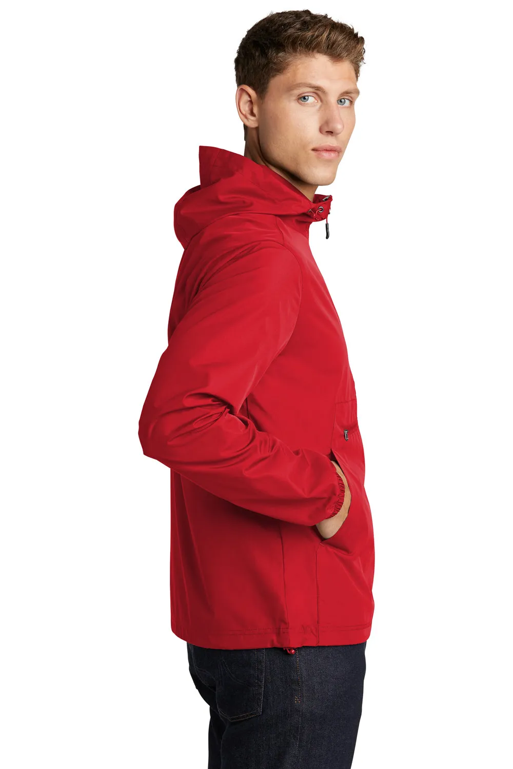 Sport-Tek Mens Wind & Water Resistant Packable Anorak 1/4 Zip Hooded Jacket - True Red