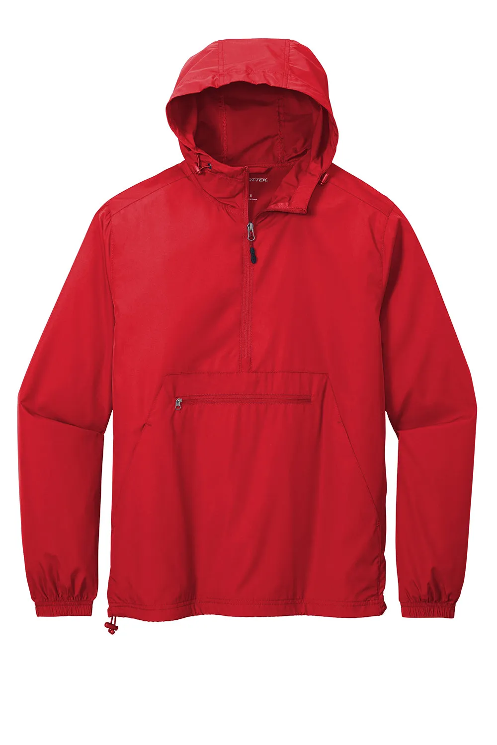Sport-Tek Mens Wind & Water Resistant Packable Anorak 1/4 Zip Hooded Jacket - True Red