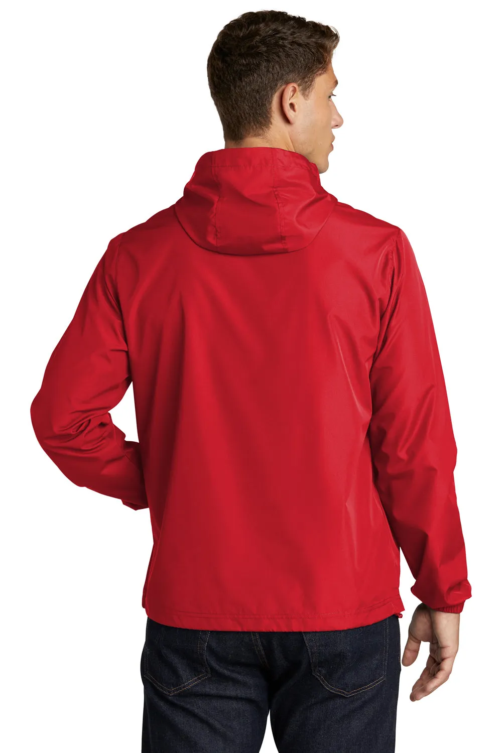 Sport-Tek Mens Wind & Water Resistant Packable Anorak 1/4 Zip Hooded Jacket - True Red