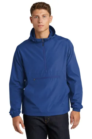 Sport-Tek Mens Wind & Water Resistant Packable Anorak 1/4 Zip Hooded Jacket - True Royal Blue