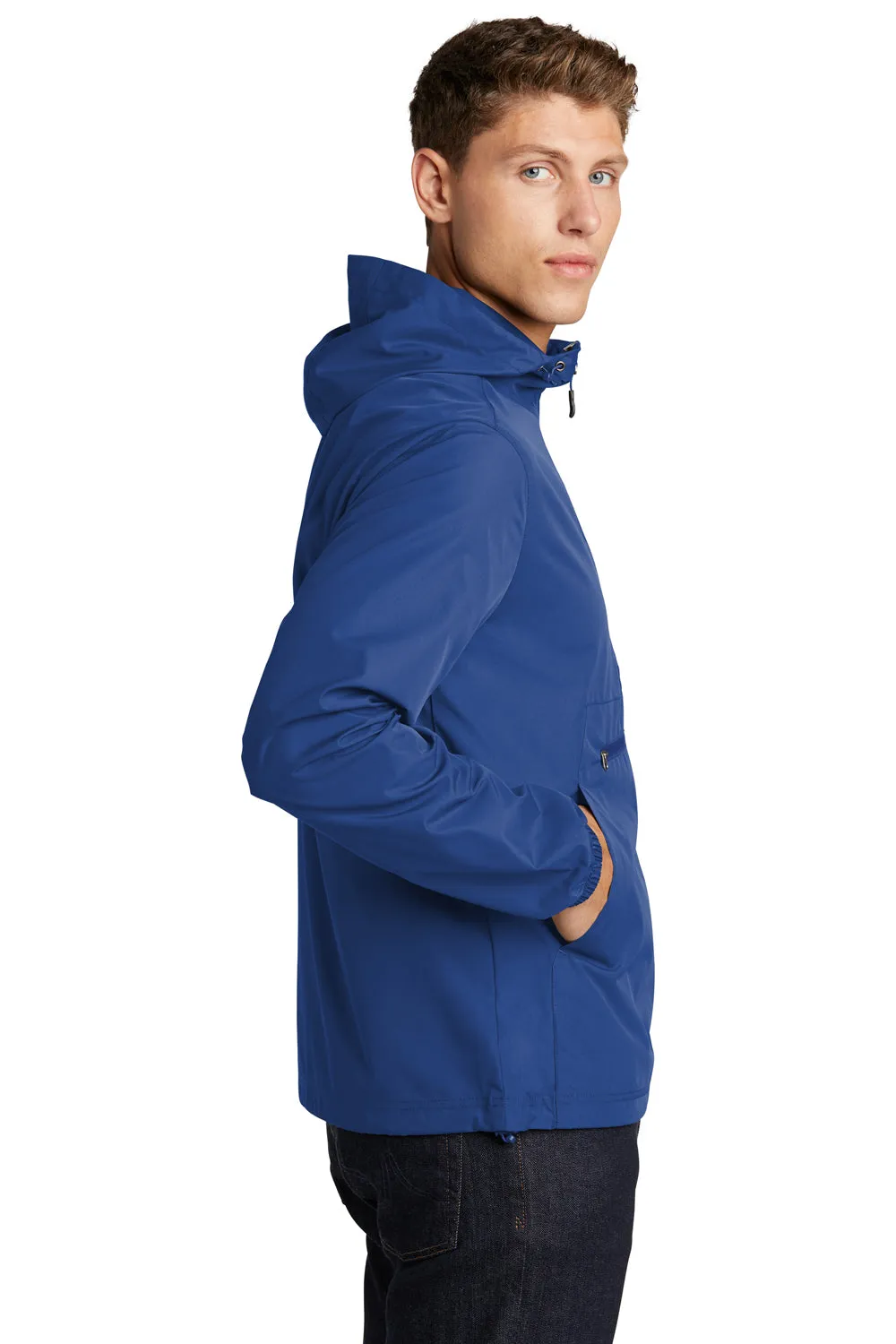 Sport-Tek Mens Wind & Water Resistant Packable Anorak 1/4 Zip Hooded Jacket - True Royal Blue