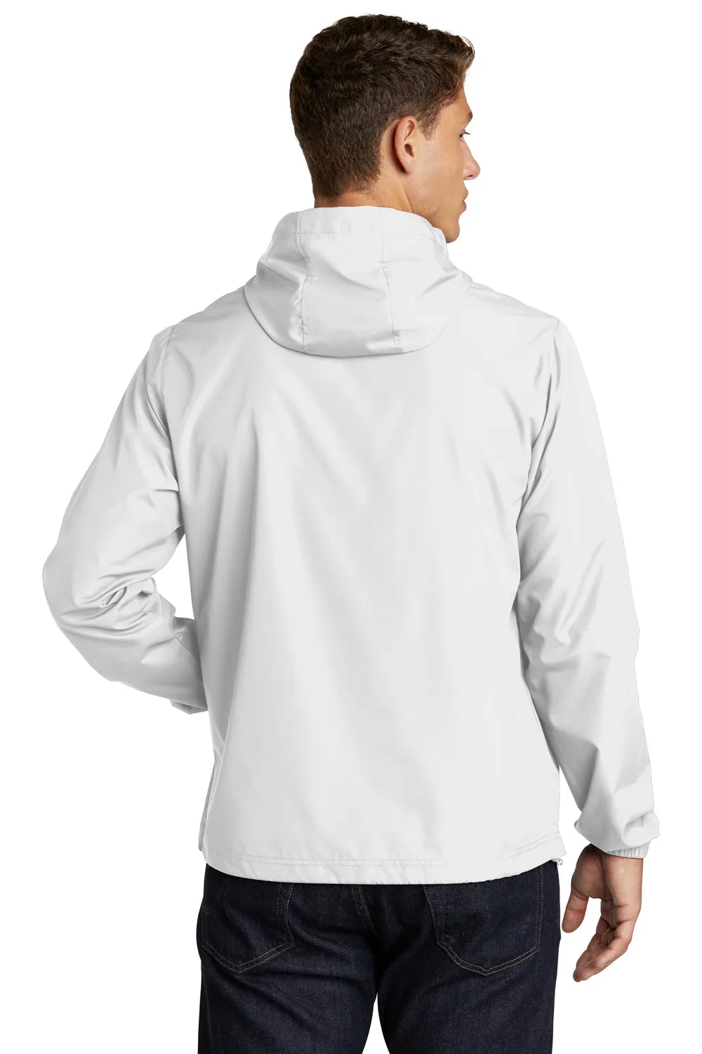 Sport-Tek Mens Wind & Water Resistant Packable Anorak 1/4 Zip Hooded Jacket - White