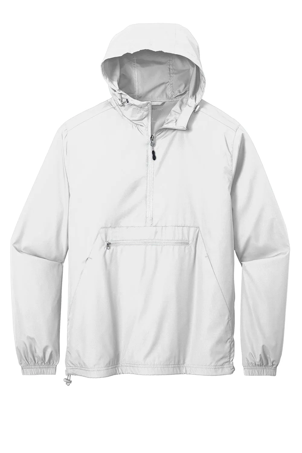 Sport-Tek Mens Wind & Water Resistant Packable Anorak 1/4 Zip Hooded Jacket - White