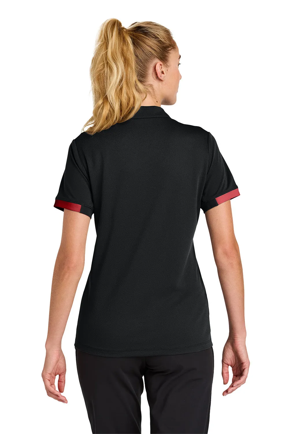 Sport-Tek Womens Club Colorblock Moisture Wicking Short Sleeve Polo Shirt - Black/Deep Red Clothing Sport-Tek