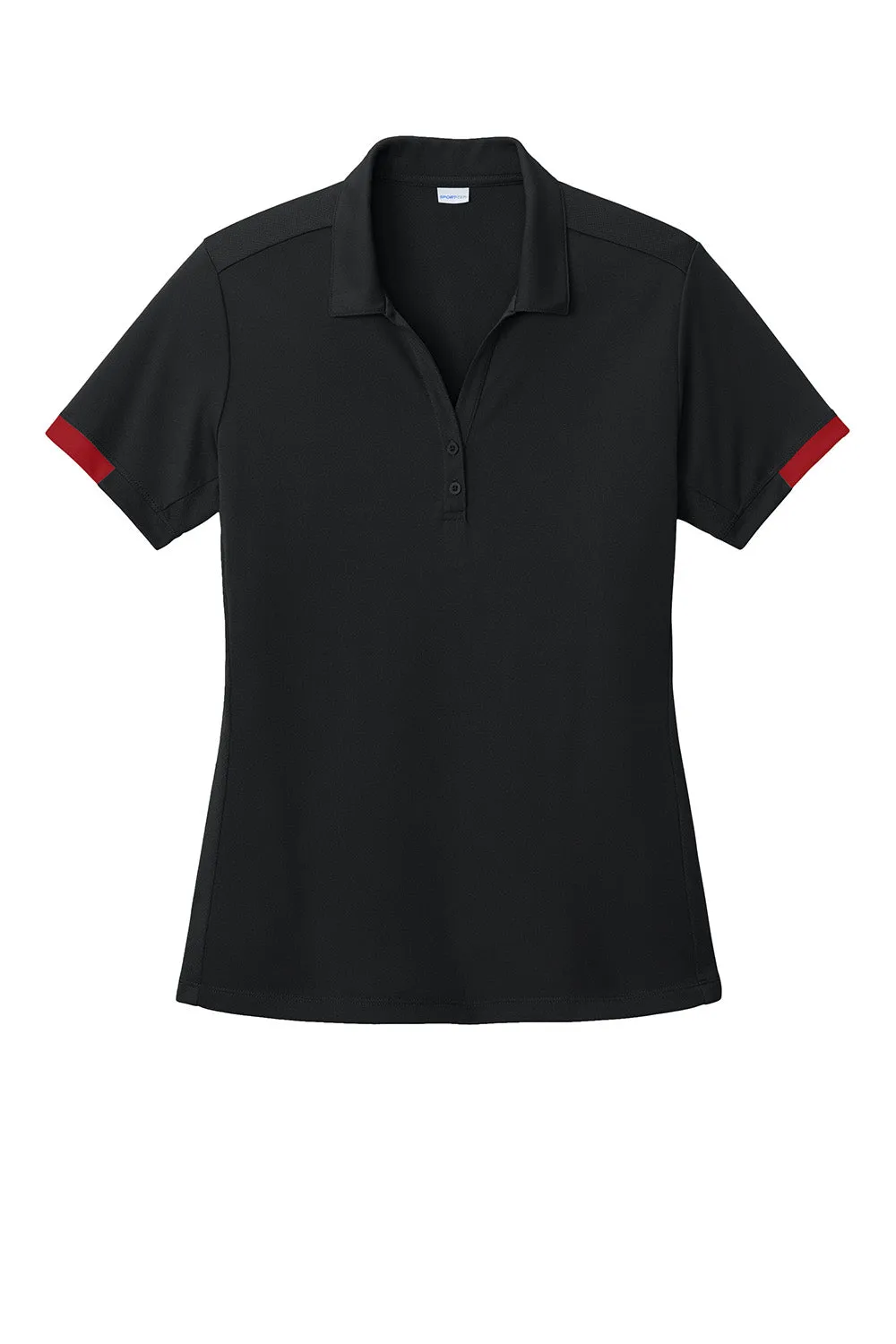 Sport-Tek Womens Club Colorblock Moisture Wicking Short Sleeve Polo Shirt - Black/Deep Red Clothing Sport-Tek