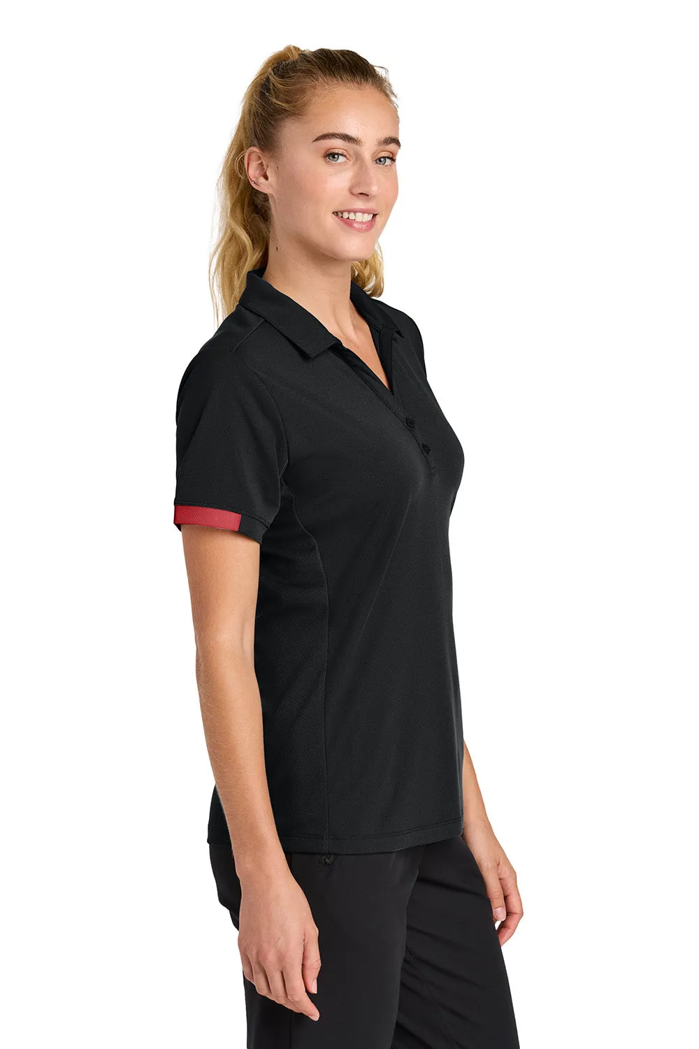 Sport-Tek Womens Club Colorblock Moisture Wicking Short Sleeve Polo Shirt - Black/Deep Red Clothing Sport-Tek