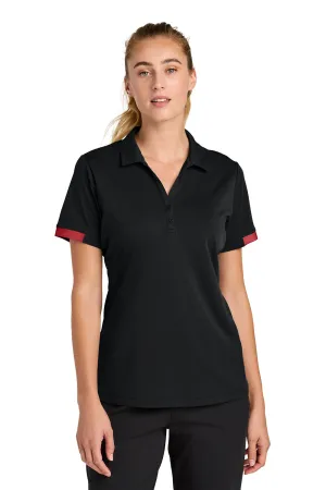 Sport-Tek Womens Club Colorblock Moisture Wicking Short Sleeve Polo Shirt - Black/Deep Red Clothing Sport-Tek