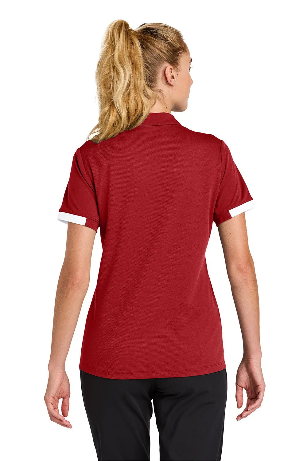 Sport-Tek Womens Club Colorblock Moisture Wicking Short Sleeve Polo Shirt - Deep Red/White Clothing Sport-Tek