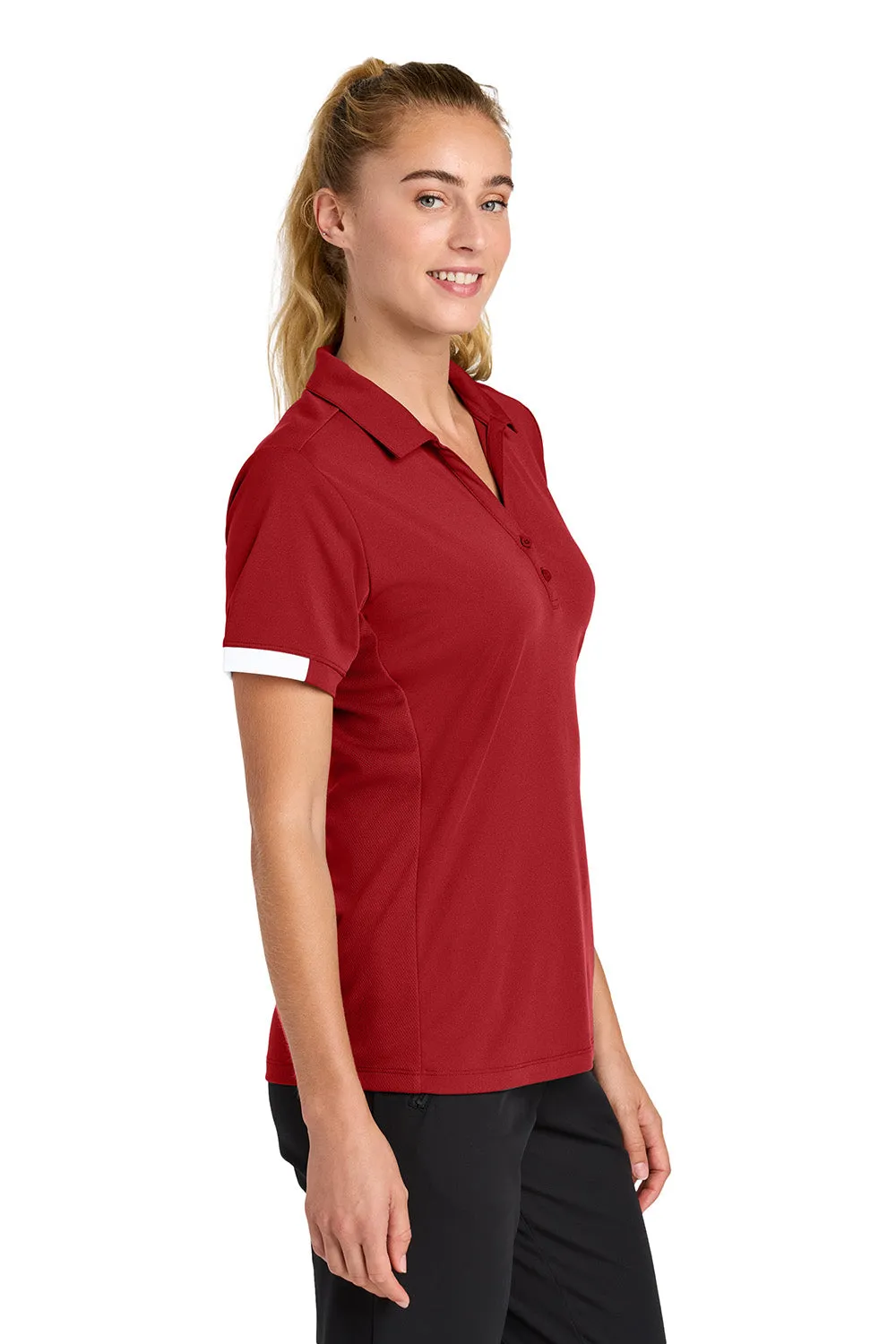 Sport-Tek Womens Club Colorblock Moisture Wicking Short Sleeve Polo Shirt - Deep Red/White Clothing Sport-Tek