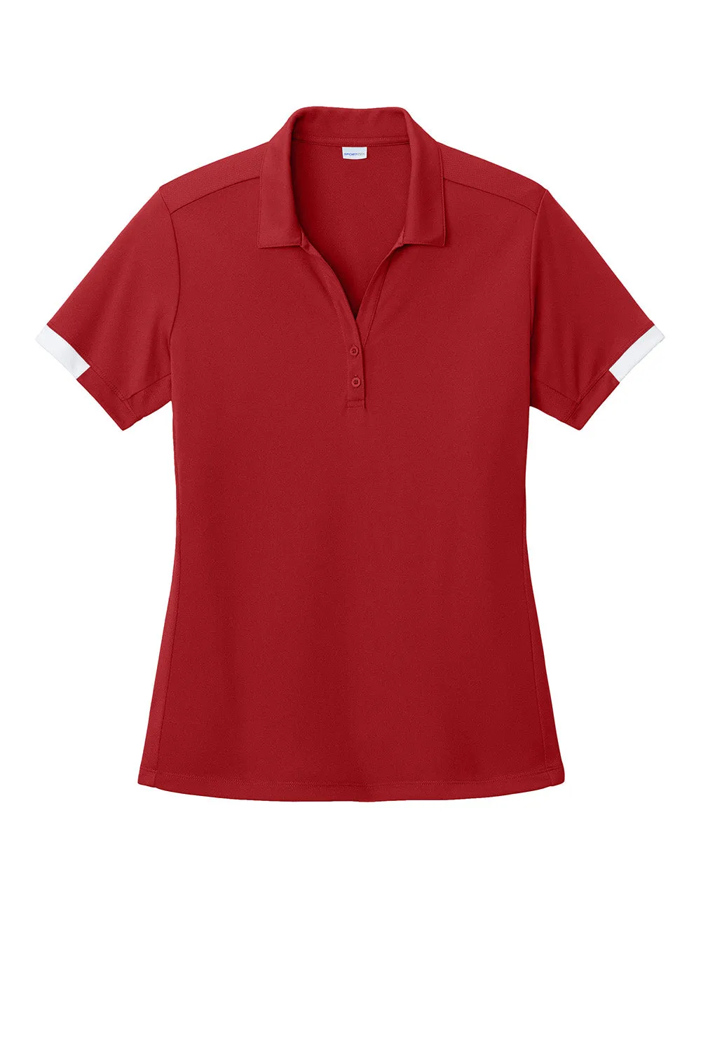Sport-Tek Womens Club Colorblock Moisture Wicking Short Sleeve Polo Shirt - Deep Red/White Clothing Sport-Tek