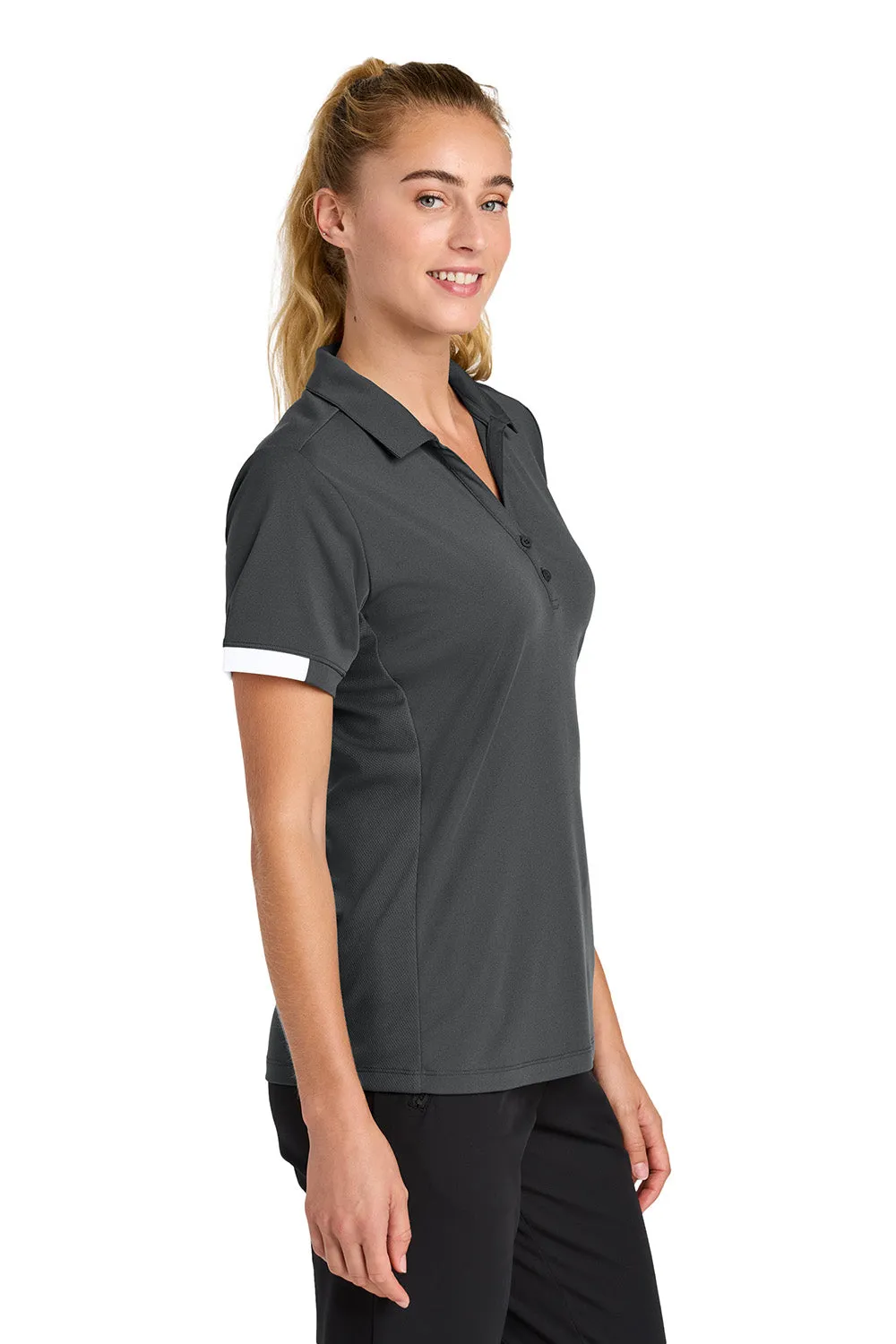 Sport-Tek Womens Club Colorblock Moisture Wicking Short Sleeve Polo Shirt - Iron Grey/White Clothing Sport-Tek