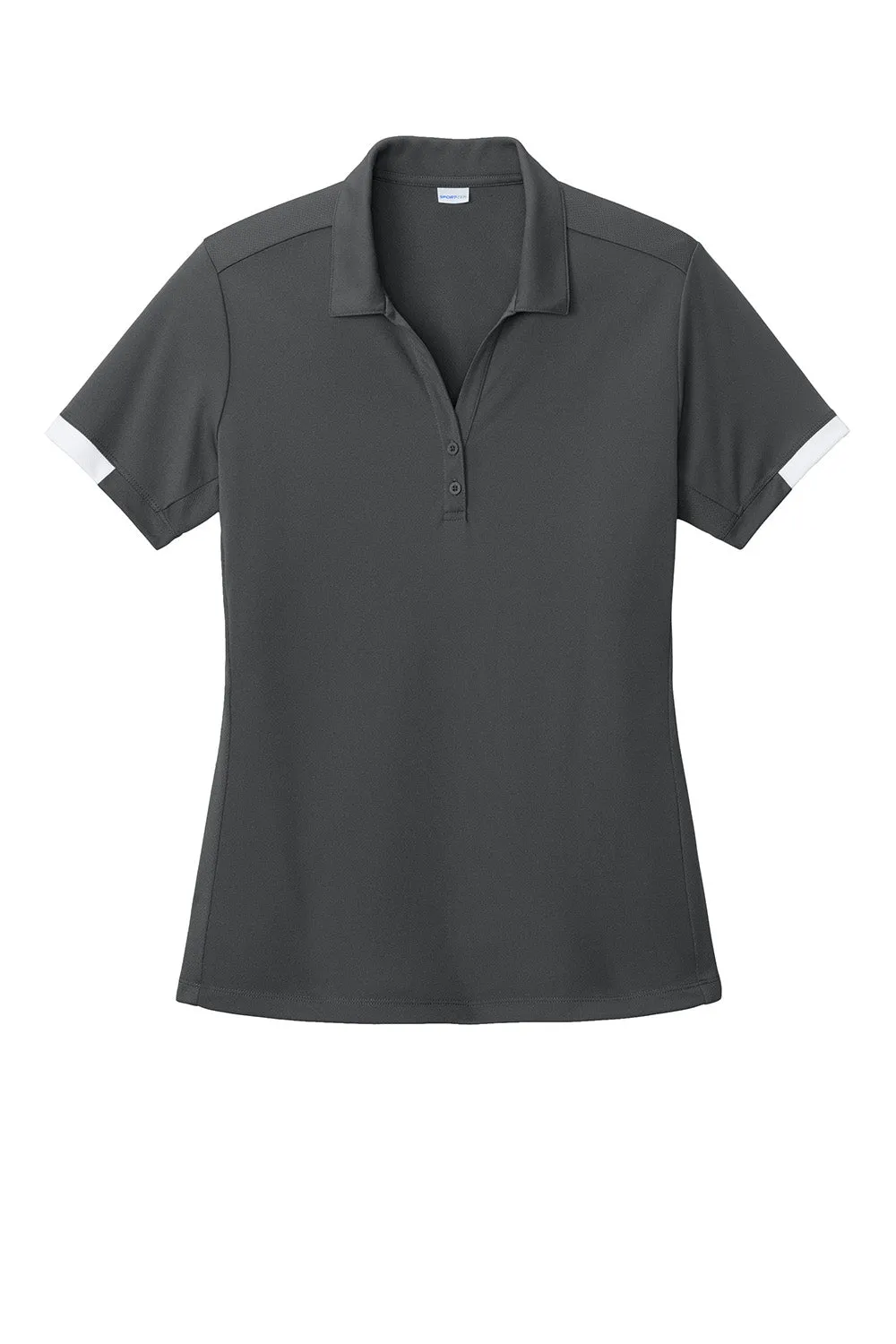 Sport-Tek Womens Club Colorblock Moisture Wicking Short Sleeve Polo Shirt - Iron Grey/White Clothing Sport-Tek