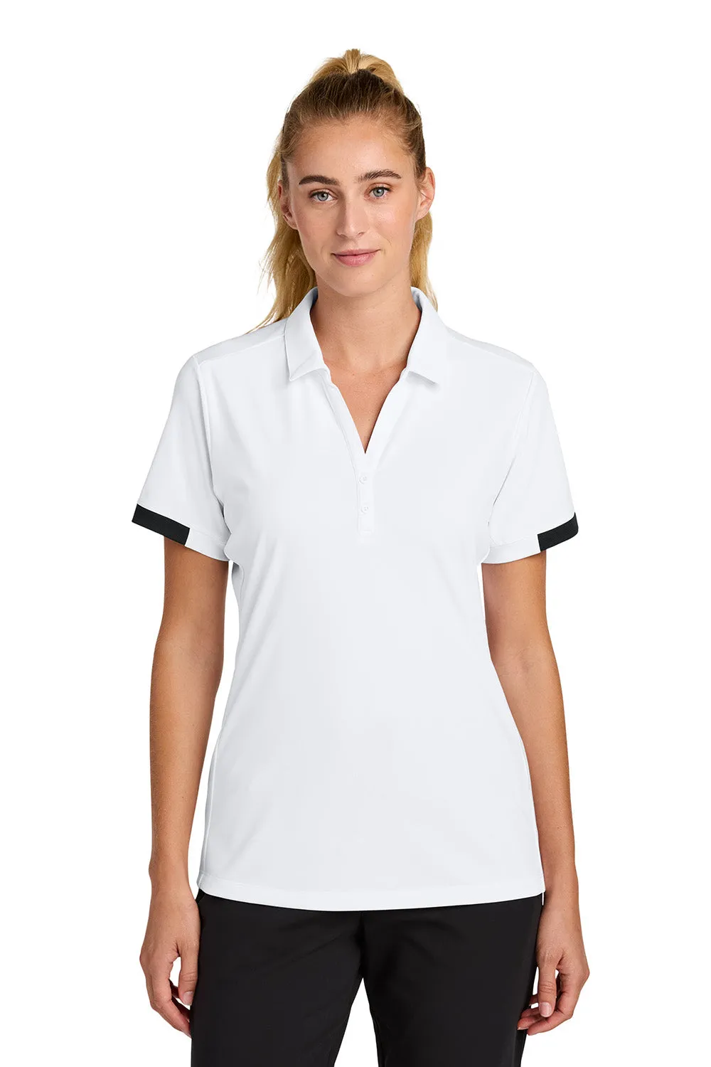 Sport-Tek Womens Club Colorblock Moisture Wicking Short Sleeve Polo Shirt - White/Black Clothing Sport-Tek