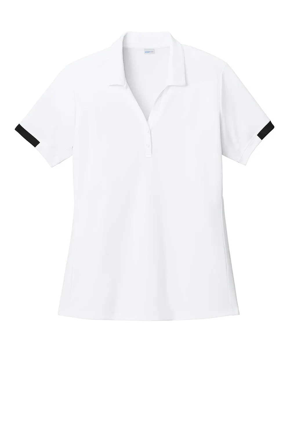 Sport-Tek Womens Club Colorblock Moisture Wicking Short Sleeve Polo Shirt - White/Black Clothing Sport-Tek