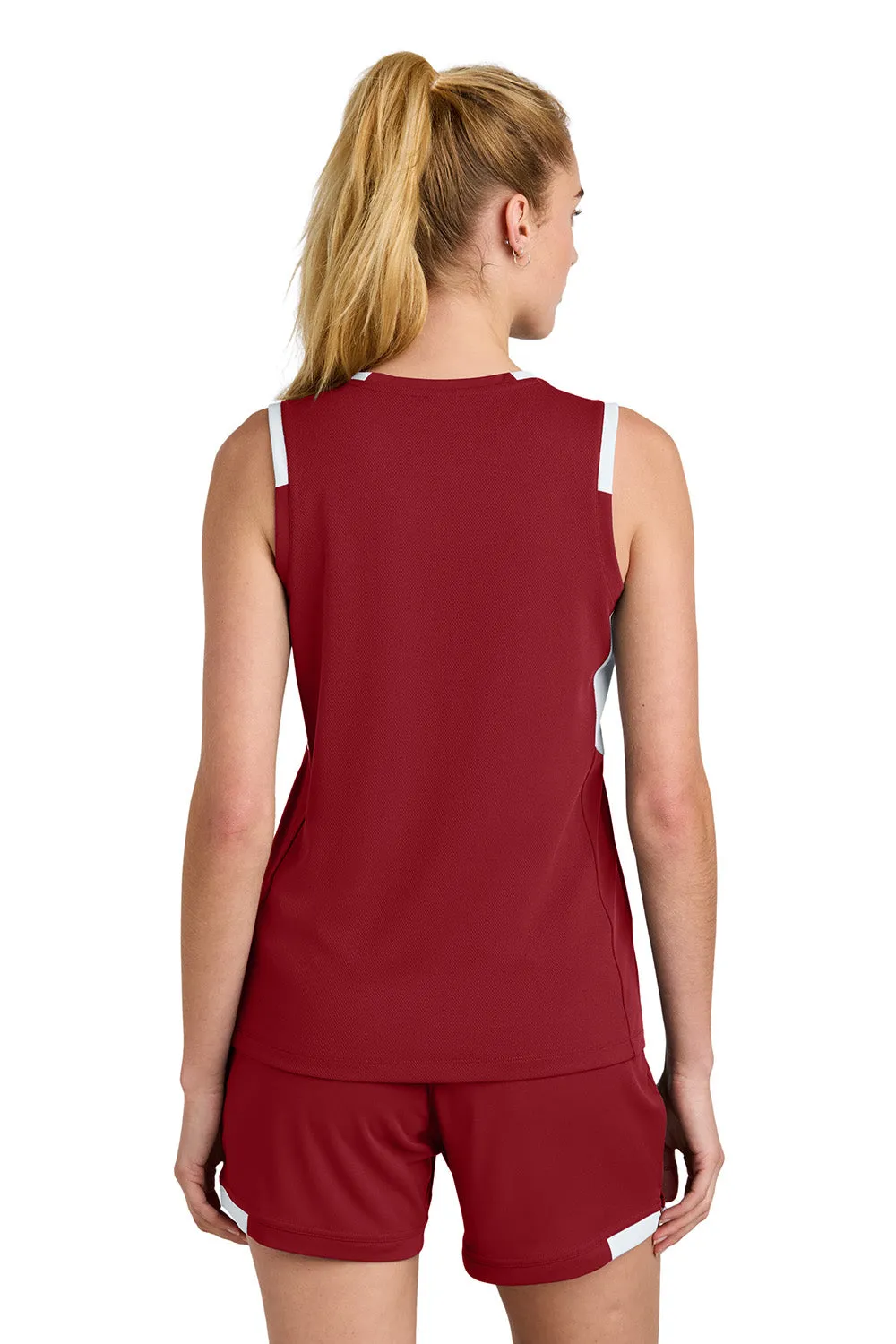 Sport-Tek Womens Club Moisture Wicking V-Neck Tank Top - Deep Red/White Clothing Sport-Tek