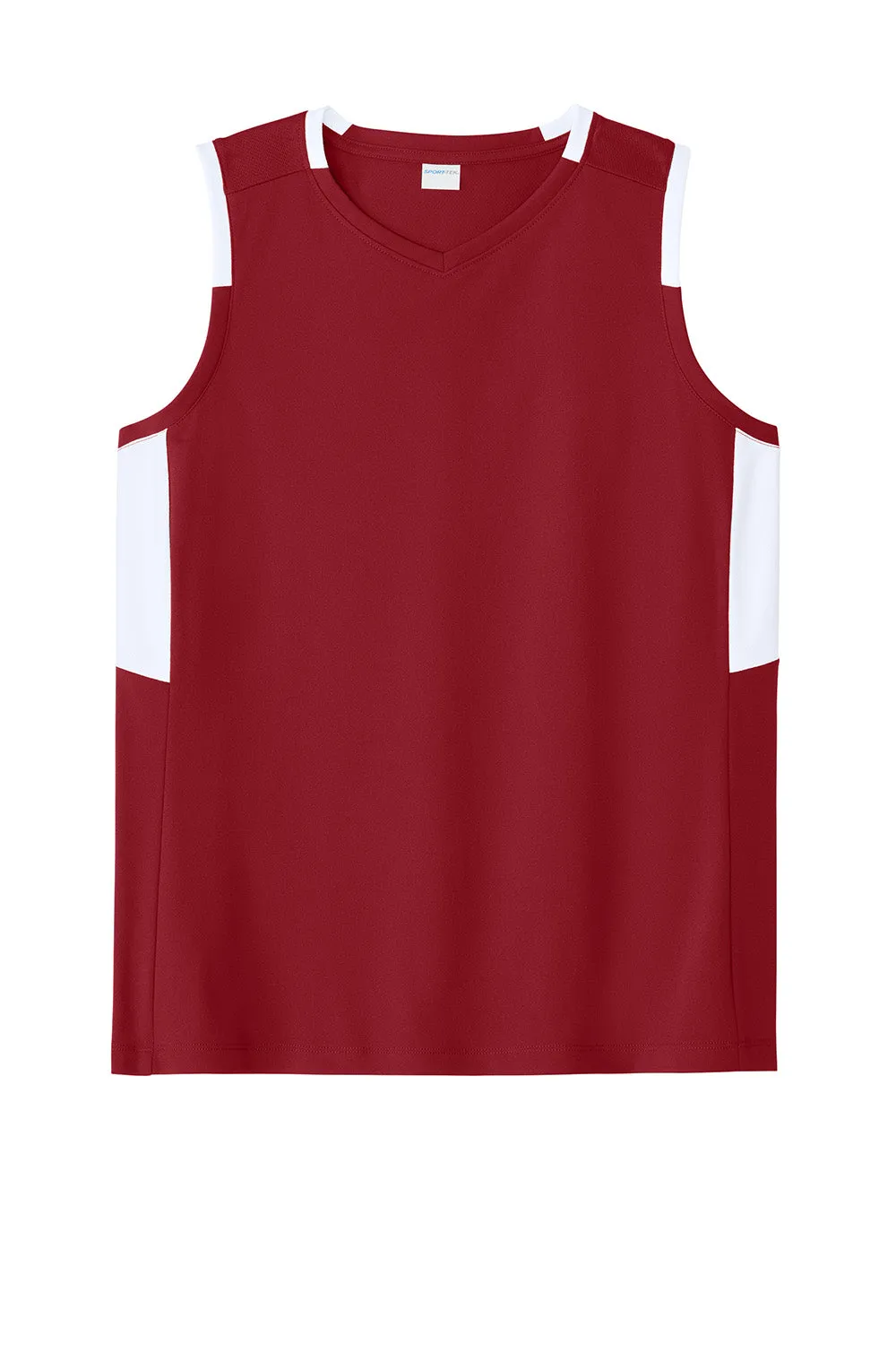 Sport-Tek Womens Club Moisture Wicking V-Neck Tank Top - Deep Red/White Clothing Sport-Tek