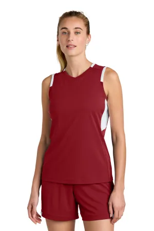 Sport-Tek Womens Club Moisture Wicking V-Neck Tank Top - Deep Red/White Clothing Sport-Tek