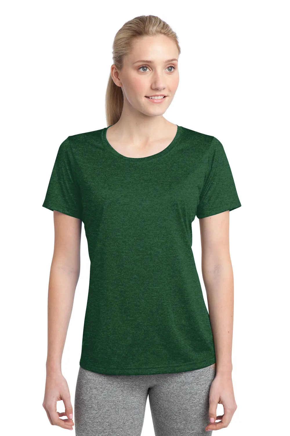 Sport-Tek Womens Contender Heather Moisture Wicking Short Sleeve Crewneck T-Shirt - Heather Forest Green - Closeout Clothing Sport-Tek