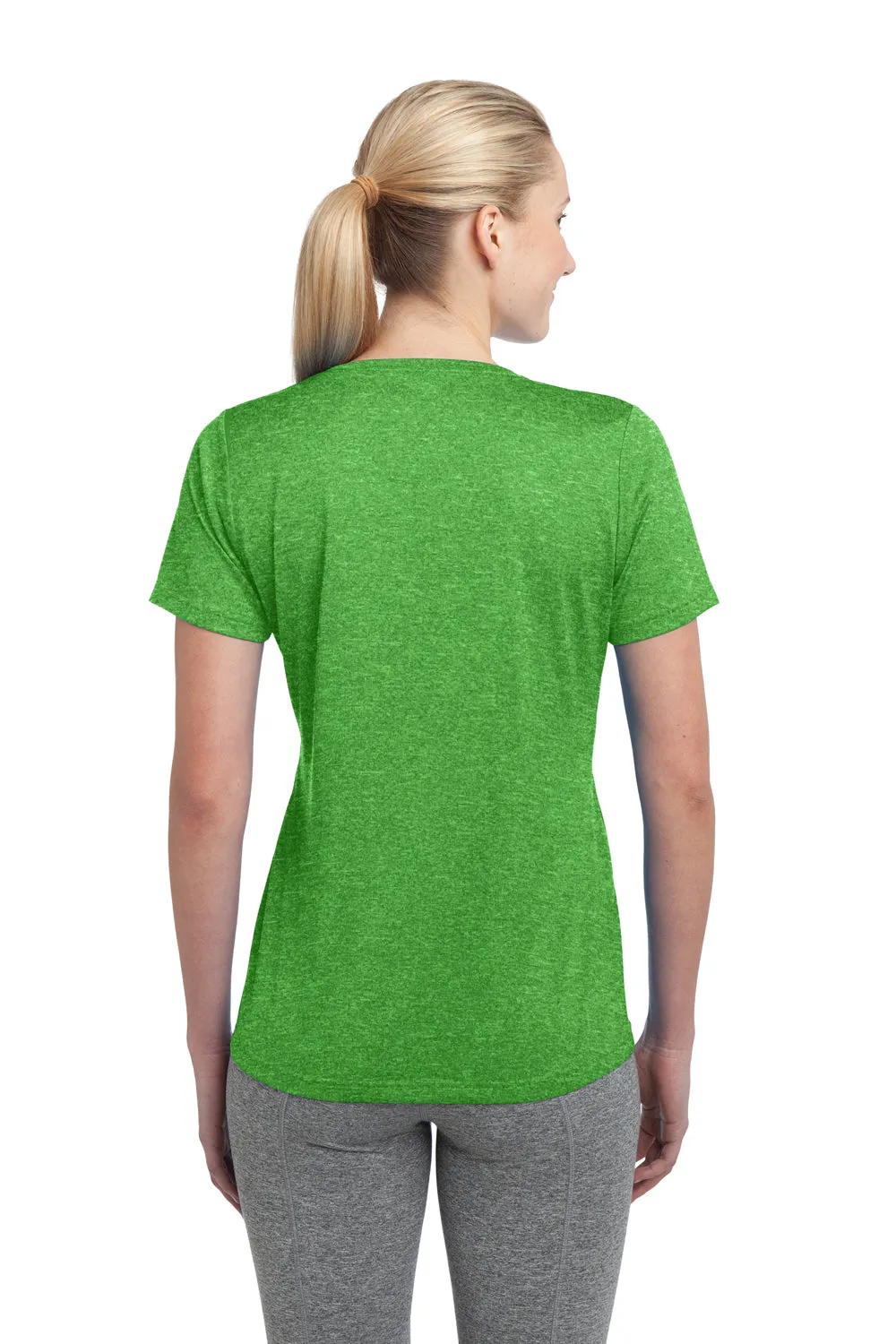 Sport-Tek Womens Contender Heather Moisture Wicking Short Sleeve Crewneck T-Shirt - Heather Turf Green - Closeout Clothing Sport-Tek