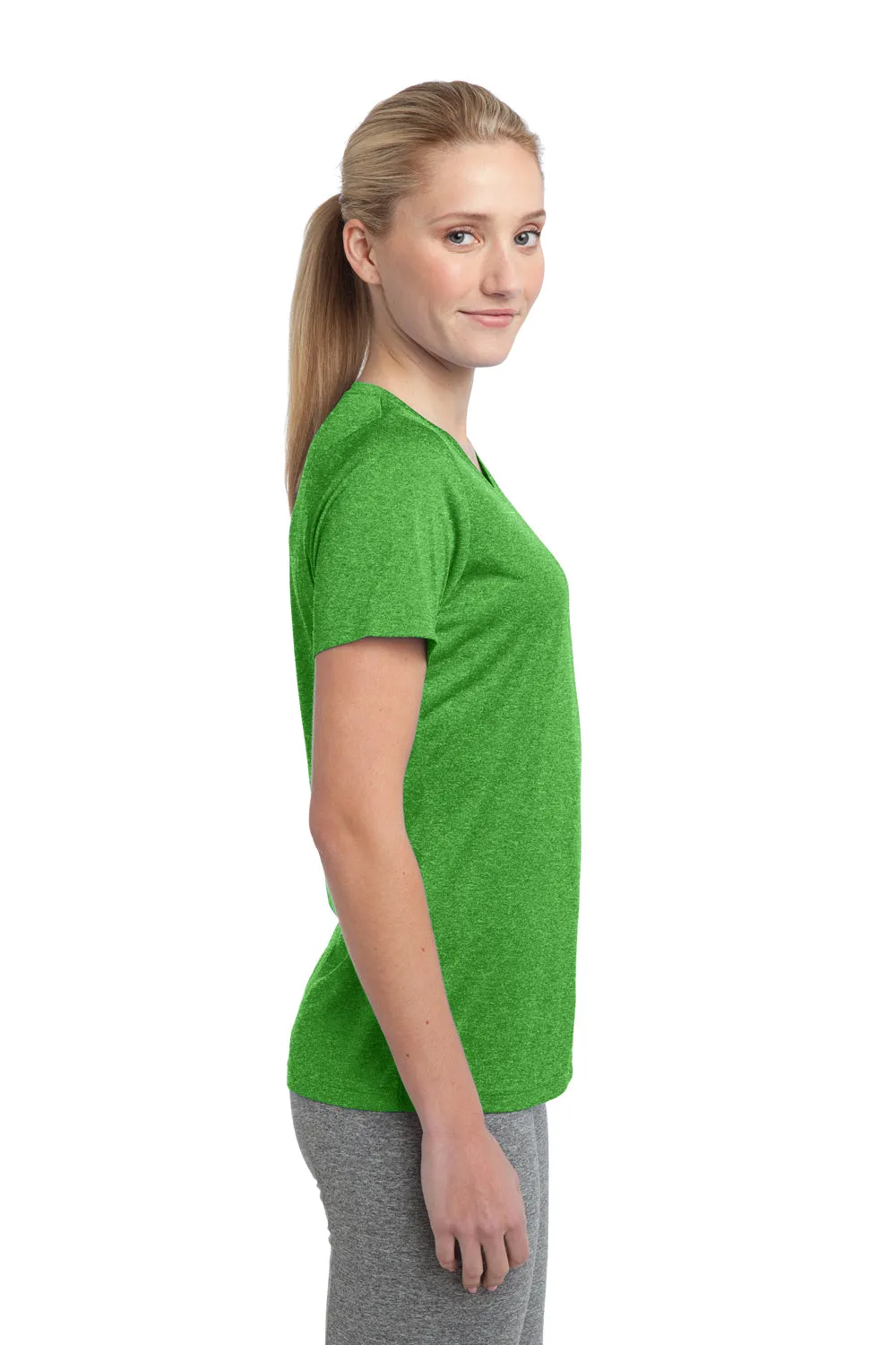 Sport-Tek Womens Contender Heather Moisture Wicking Short Sleeve Crewneck T-Shirt - Heather Turf Green - Closeout Clothing Sport-Tek
