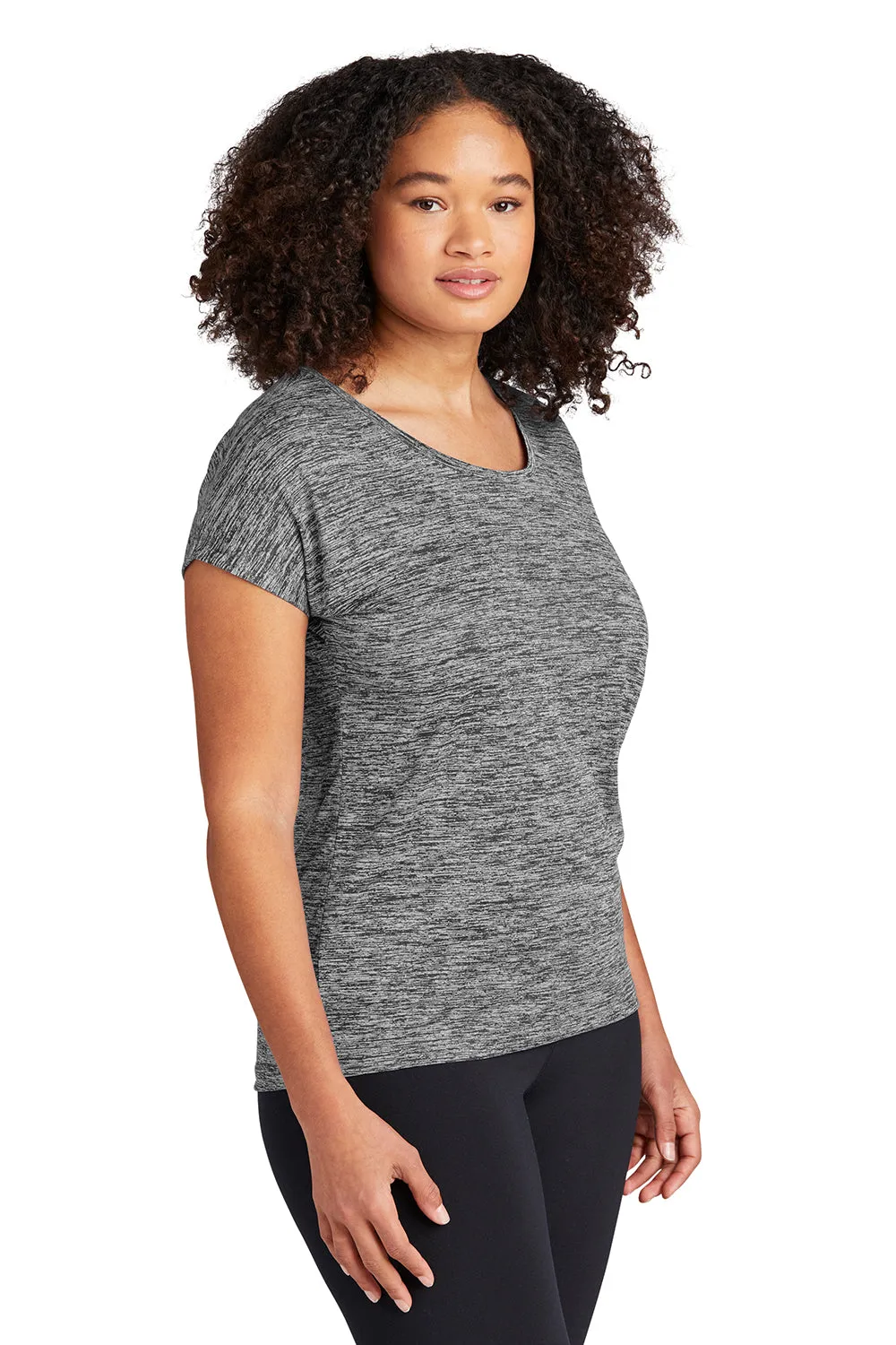Sport-Tek Womens Electric Heather Moisture Wicking Short Sleeve Crewneck T-Shirt - Grey Black Electric - Closeout Clothing Sport-Tek