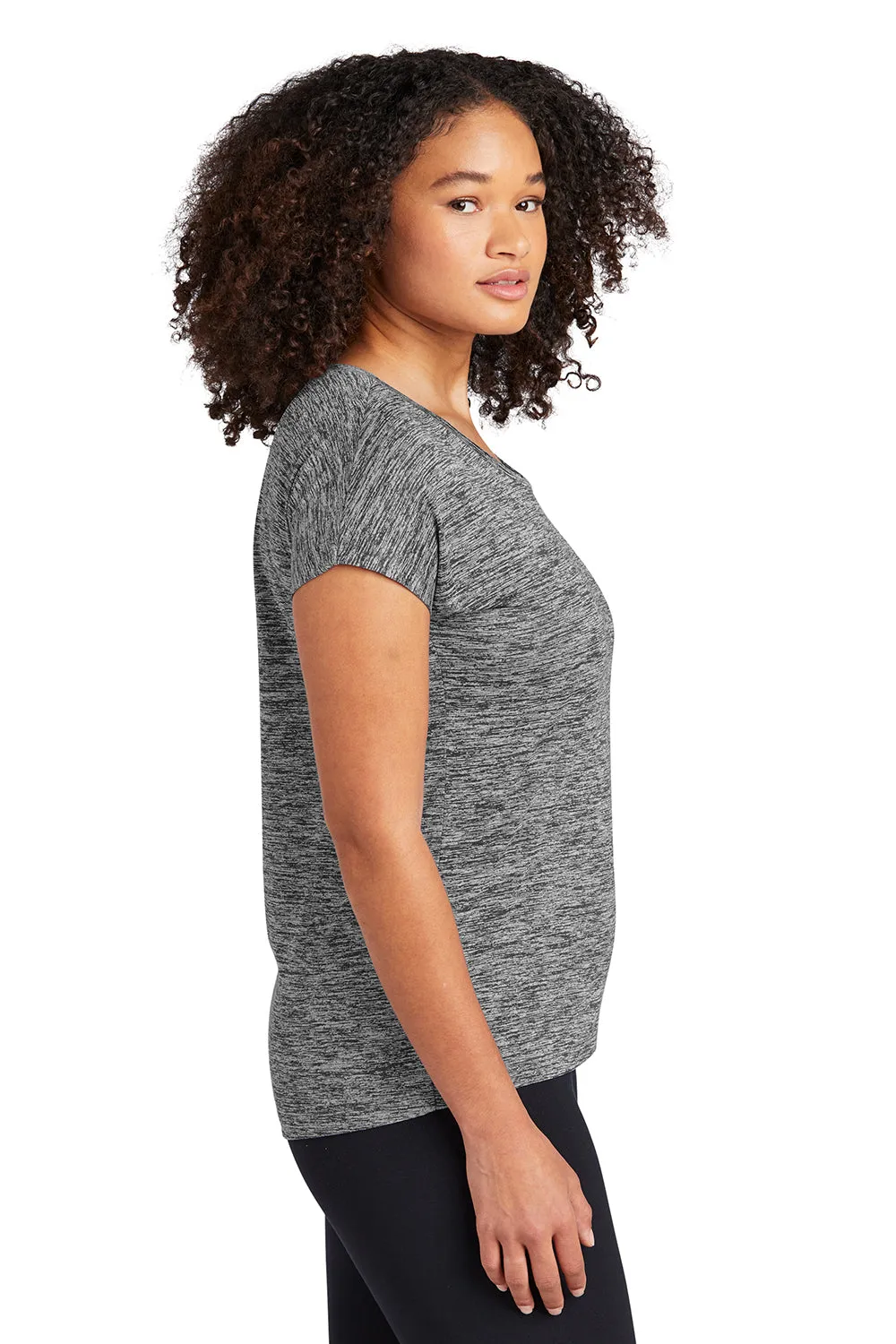 Sport-Tek Womens Electric Heather Moisture Wicking Short Sleeve Crewneck T-Shirt - Grey Black Electric - Closeout Clothing Sport-Tek