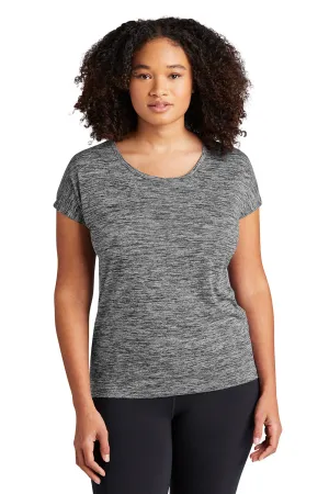 Sport-Tek Womens Electric Heather Moisture Wicking Short Sleeve Crewneck T-Shirt - Grey Black Electric - Closeout Clothing Sport-Tek