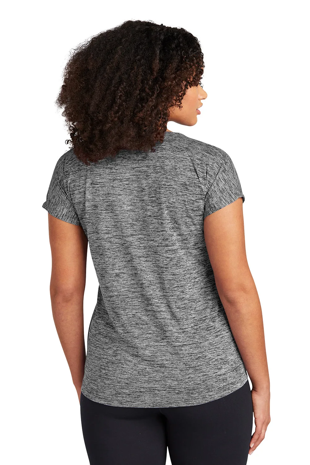 Sport-Tek Womens Electric Heather Moisture Wicking Short Sleeve Crewneck T-Shirt - Grey Black Electric - Closeout Clothing Sport-Tek