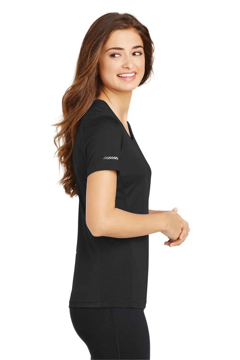 Sport-Tek Womens Elevate Moisture Wicking Short Sleeve Scoop Neck T-Shirt - Black - Closeout Clothing Sport-Tek