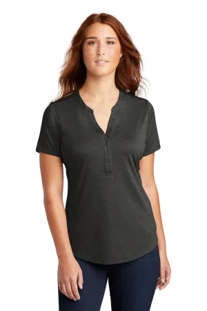 Sport-Tek Womens Endeavor Moisture Wicking Short Sleeve Polo Shirt - Heather Black - Closeout Clothing Sport-Tek