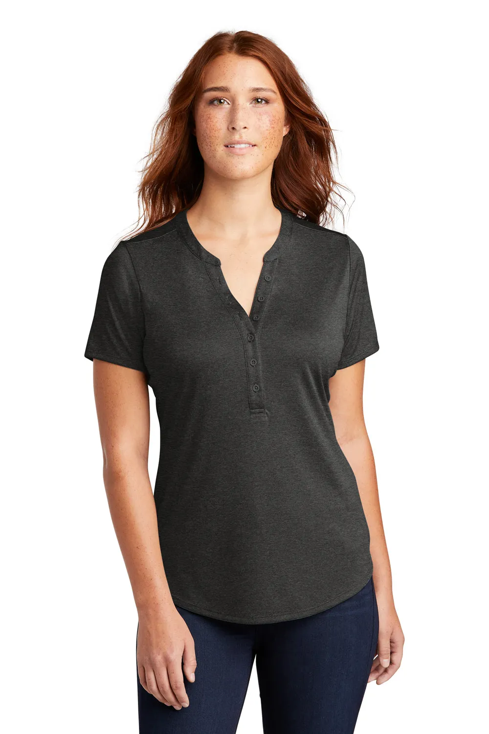Sport-Tek Womens Endeavor Moisture Wicking Short Sleeve Polo Shirt - Heather Black - Closeout Clothing Sport-Tek