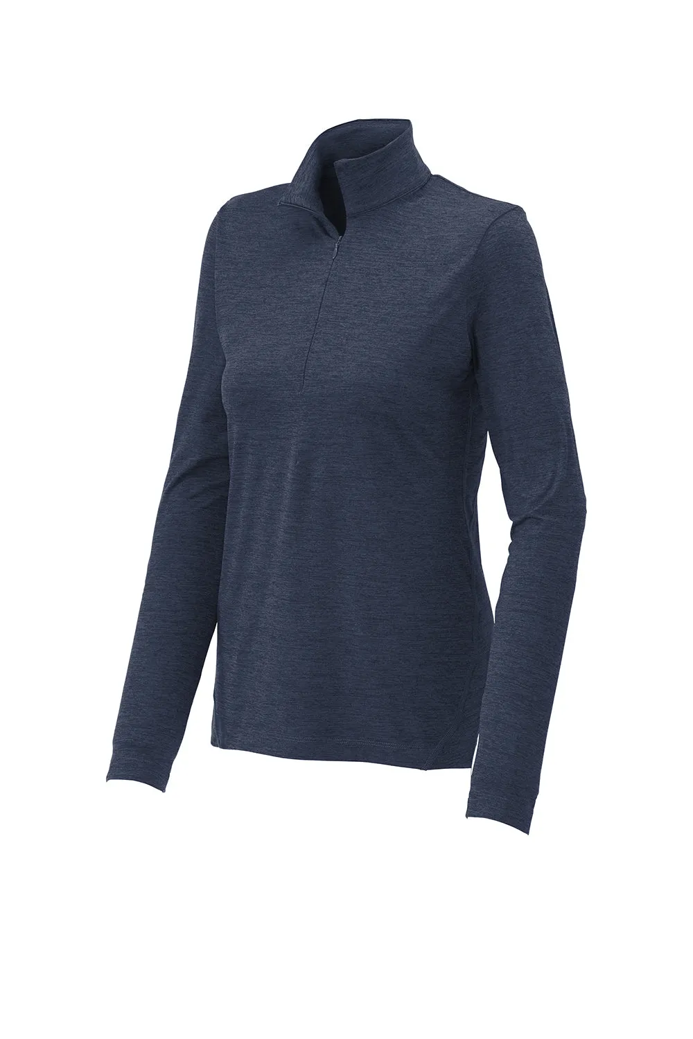 Sport-Tek Womens Exchange 1.5 Long Sleeve 1/4 Zip T-Shirt - Heather Dark Denim Blue Clothing Sport-Tek