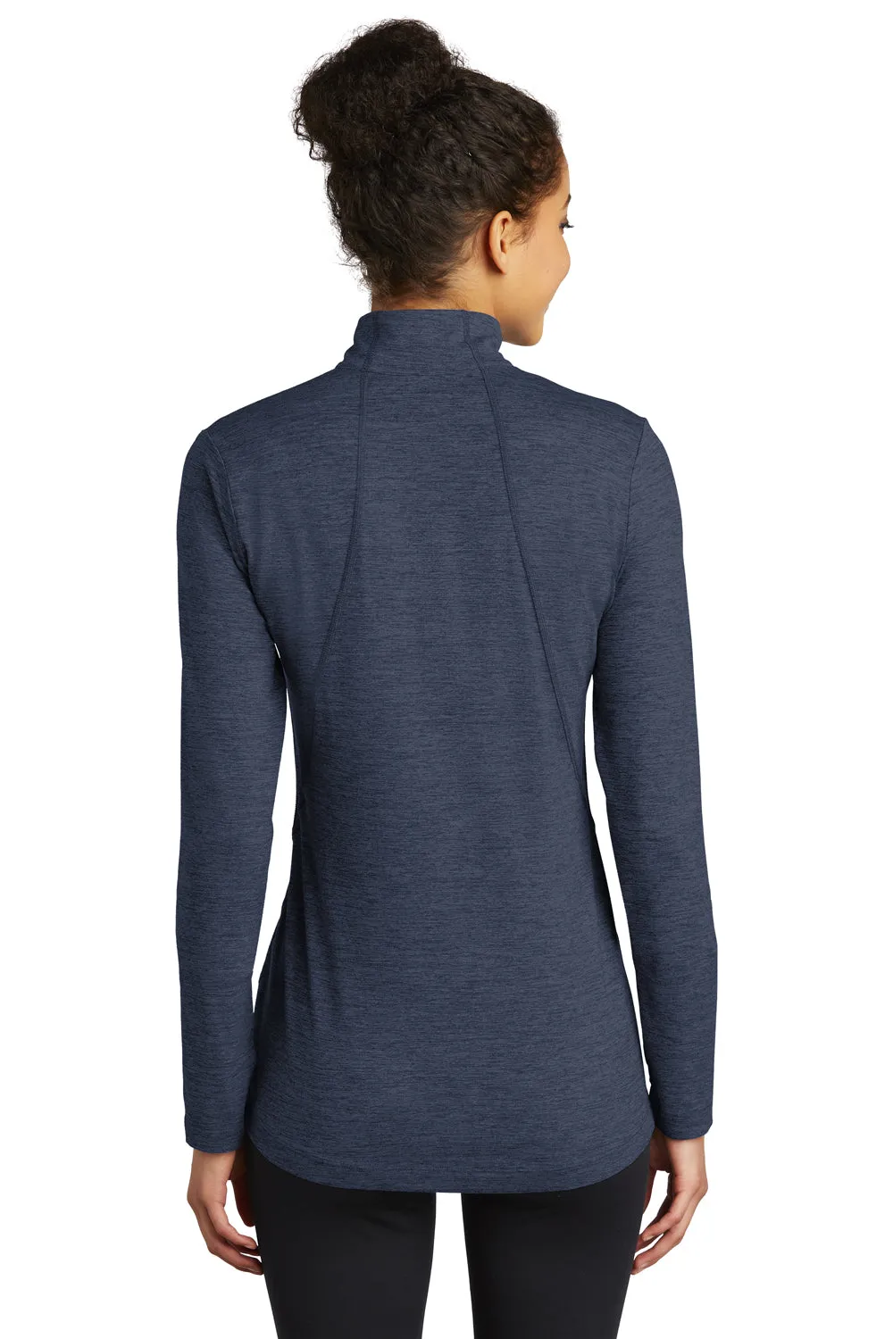 Sport-Tek Womens Exchange 1.5 Long Sleeve 1/4 Zip T-Shirt - Heather Dark Denim Blue Clothing Sport-Tek