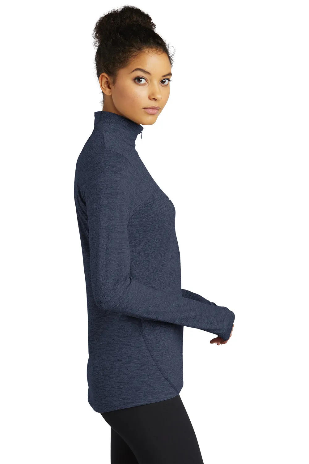 Sport-Tek Womens Exchange 1.5 Long Sleeve 1/4 Zip T-Shirt - Heather Dark Denim Blue Clothing Sport-Tek
