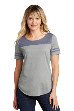 Sport-Tek Womens Fan Moisture Wicking Short Sleeve Crewneck T-Shirt - Heather Light Grey/Heather True Navy Blue - Closeout Clothing Sport-Tek