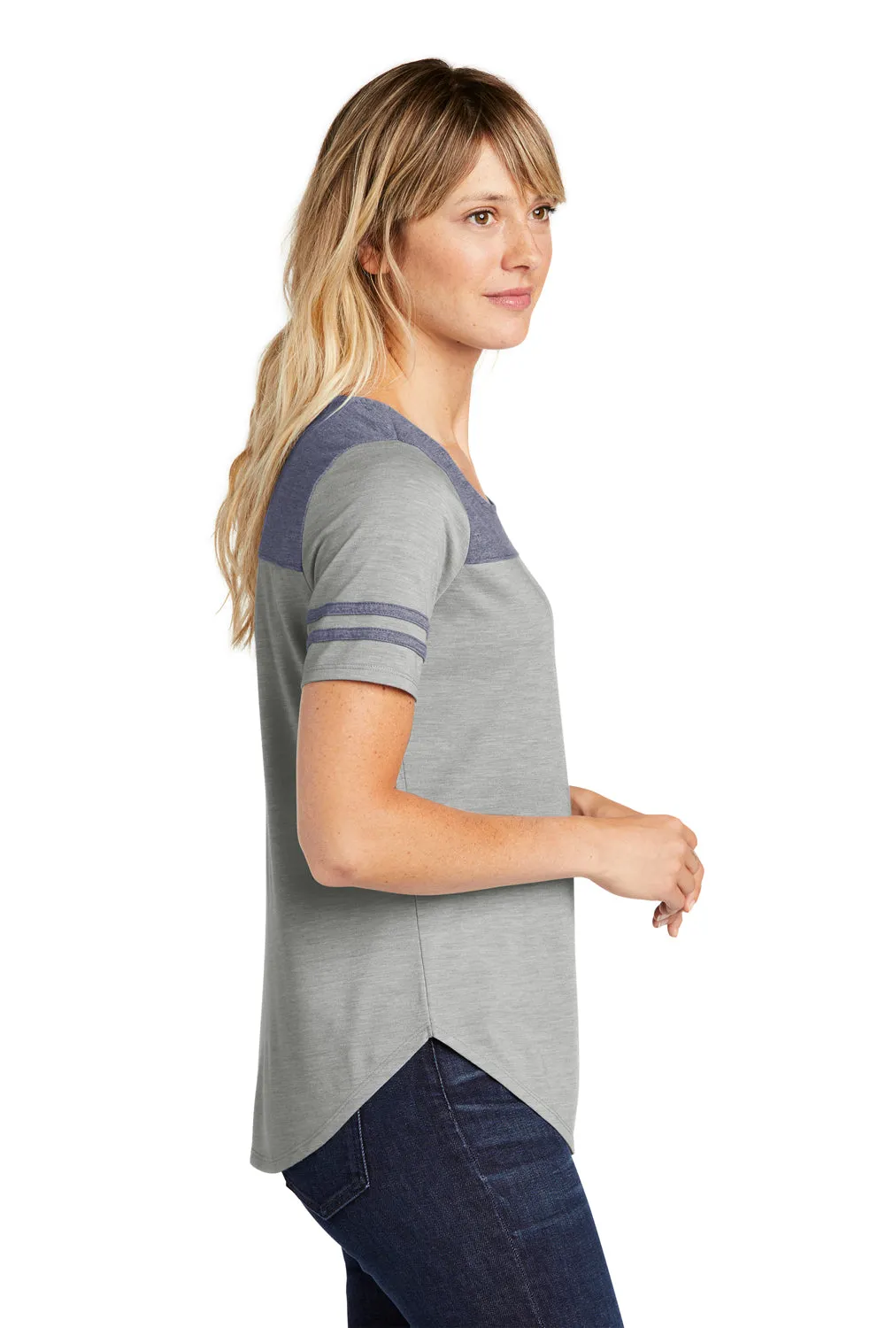 Sport-Tek Womens Fan Moisture Wicking Short Sleeve Crewneck T-Shirt - Heather Light Grey/Heather True Navy Blue - Closeout Clothing Sport-Tek