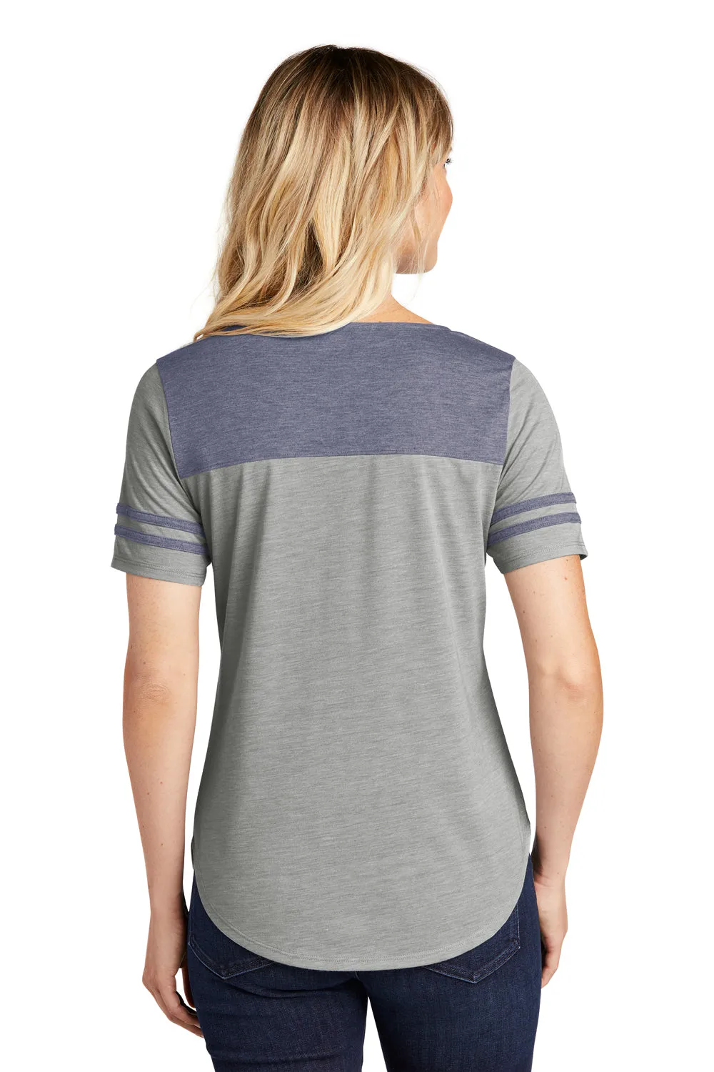 Sport-Tek Womens Fan Moisture Wicking Short Sleeve Crewneck T-Shirt - Heather Light Grey/Heather True Navy Blue - Closeout Clothing Sport-Tek