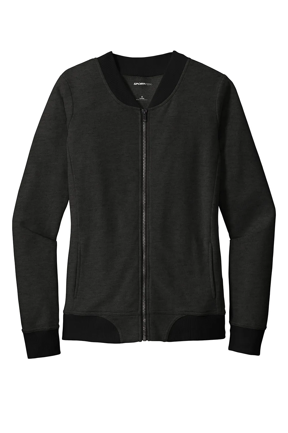 Sport-Tek Womens French Terry Full Zip Bomber Jacket - Heather Black