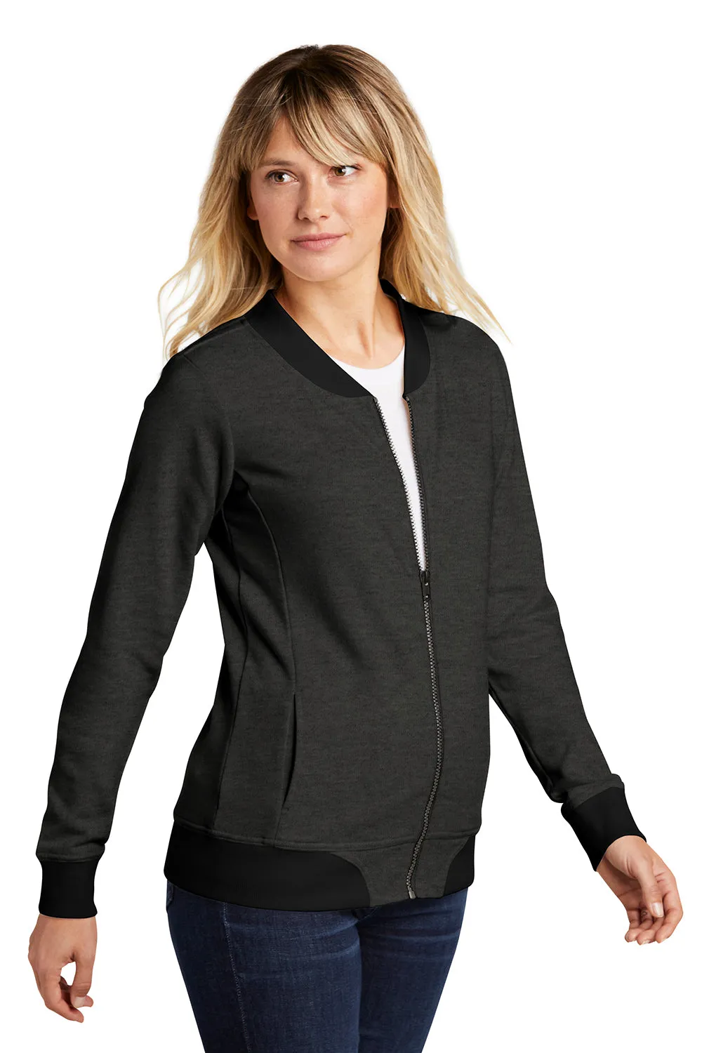 Sport-Tek Womens French Terry Full Zip Bomber Jacket - Heather Black