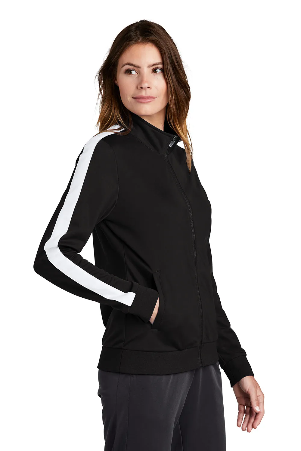 Sport-Tek Womens Full Zip Track Jacket - Black/White