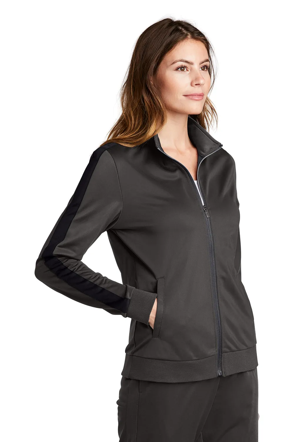 Sport-Tek Womens Full Zip Track Jacket - Graphite Grey/Black
