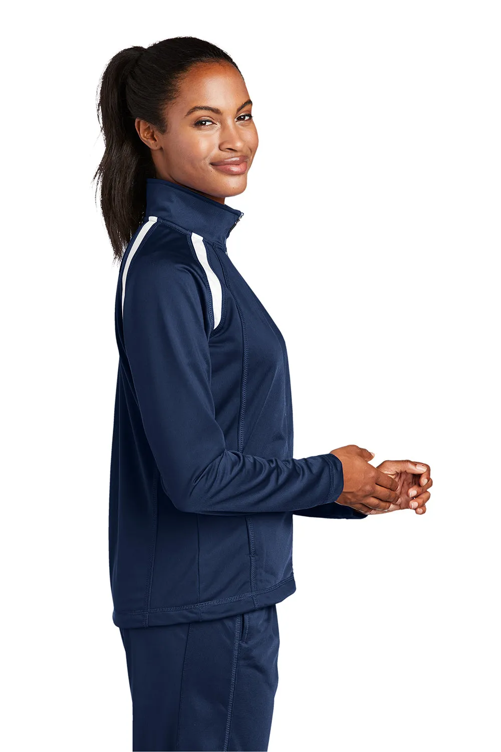 Sport-Tek Womens Full Zip Track Jacket - True Navy Blue/White
