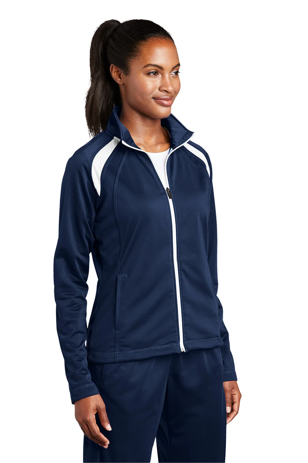 Sport-Tek Womens Full Zip Track Jacket - True Navy Blue/White