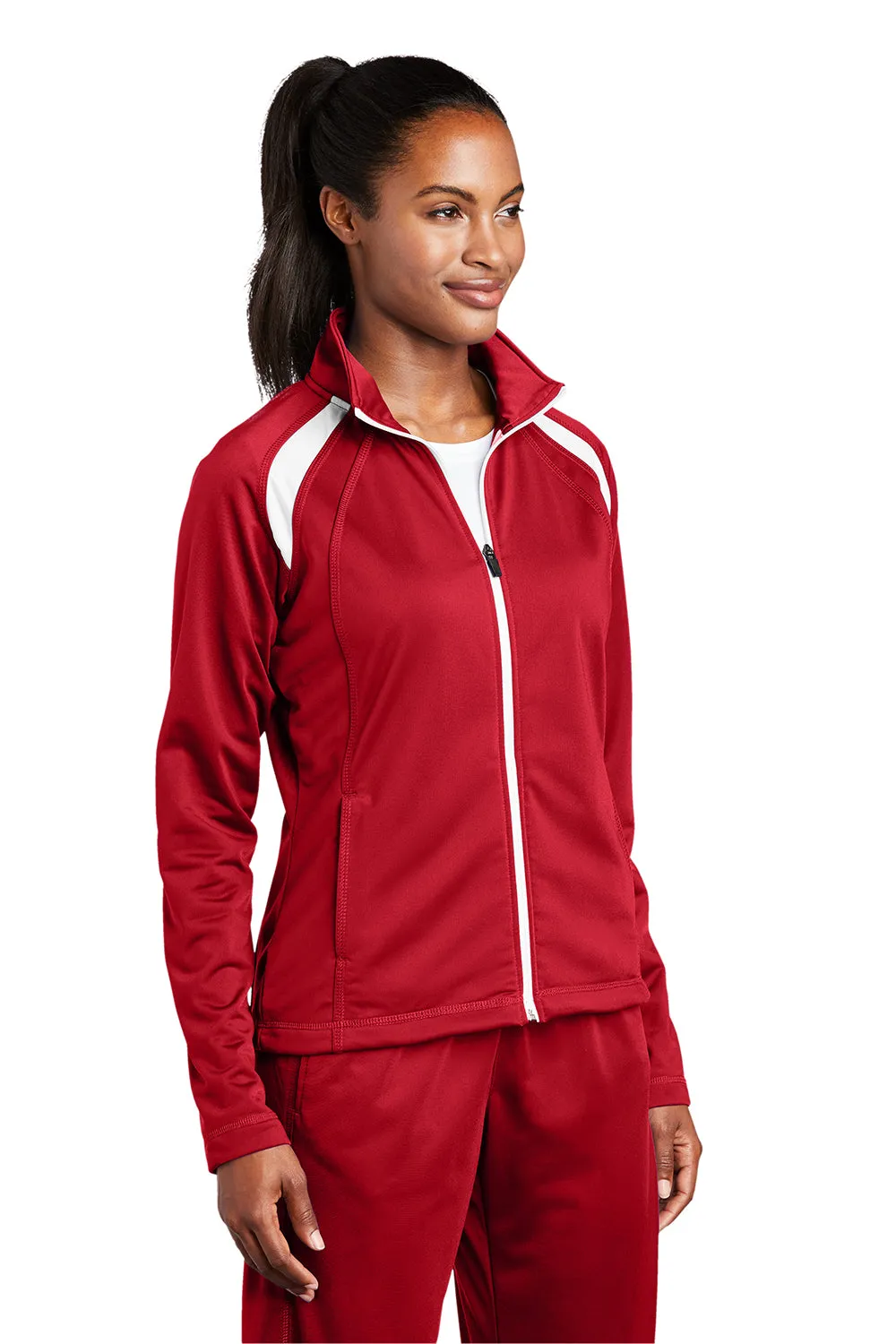 Sport-Tek Womens Full Zip Track Jacket - True Red/White - Closeout