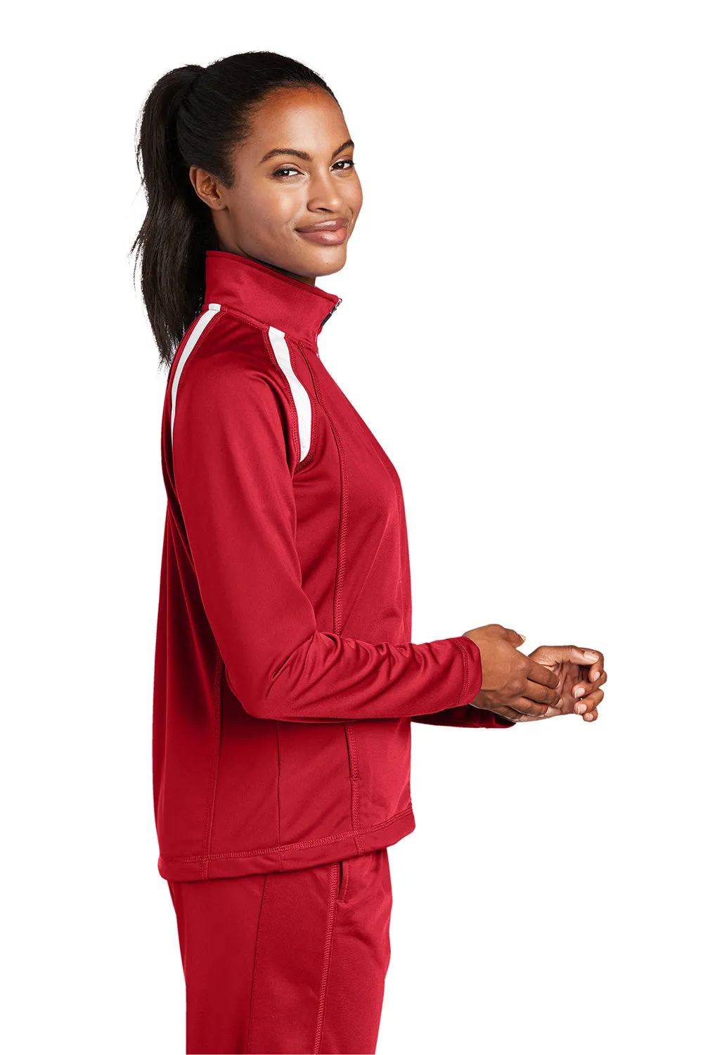 Sport-Tek Womens Full Zip Track Jacket - True Red/White - Closeout