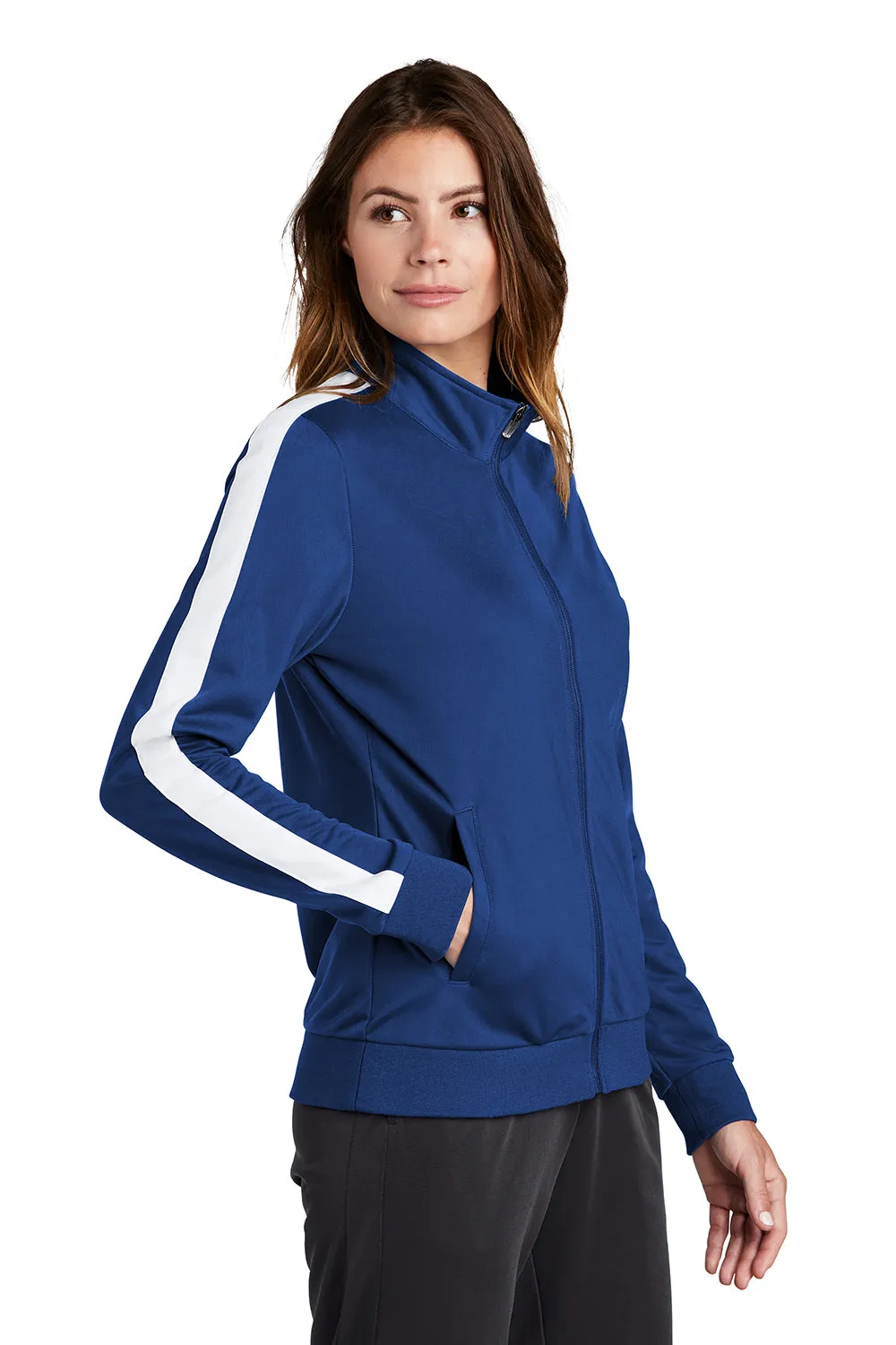 Sport-Tek Womens Full Zip Track Jacket - True Royal Blue/White - Closeout