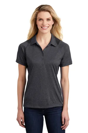 Sport-Tek Womens Heather Contender Moisture Wicking Short Sleeve Polo Shirt - Heather Graphite Grey/Black Clothing Sport-Tek
