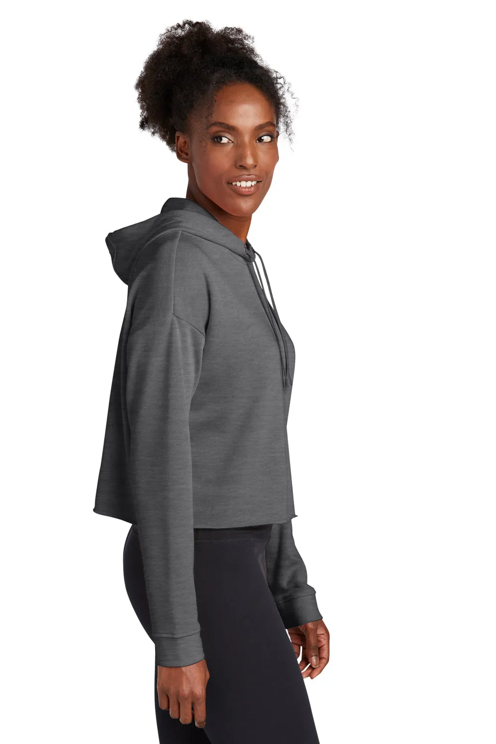 Sport-Tek Womens Moisture Wicking Fleece Crop Hooded Sweatshirt Hoodie - Heather Dark Grey - Closeout Clothing Sport-Tek