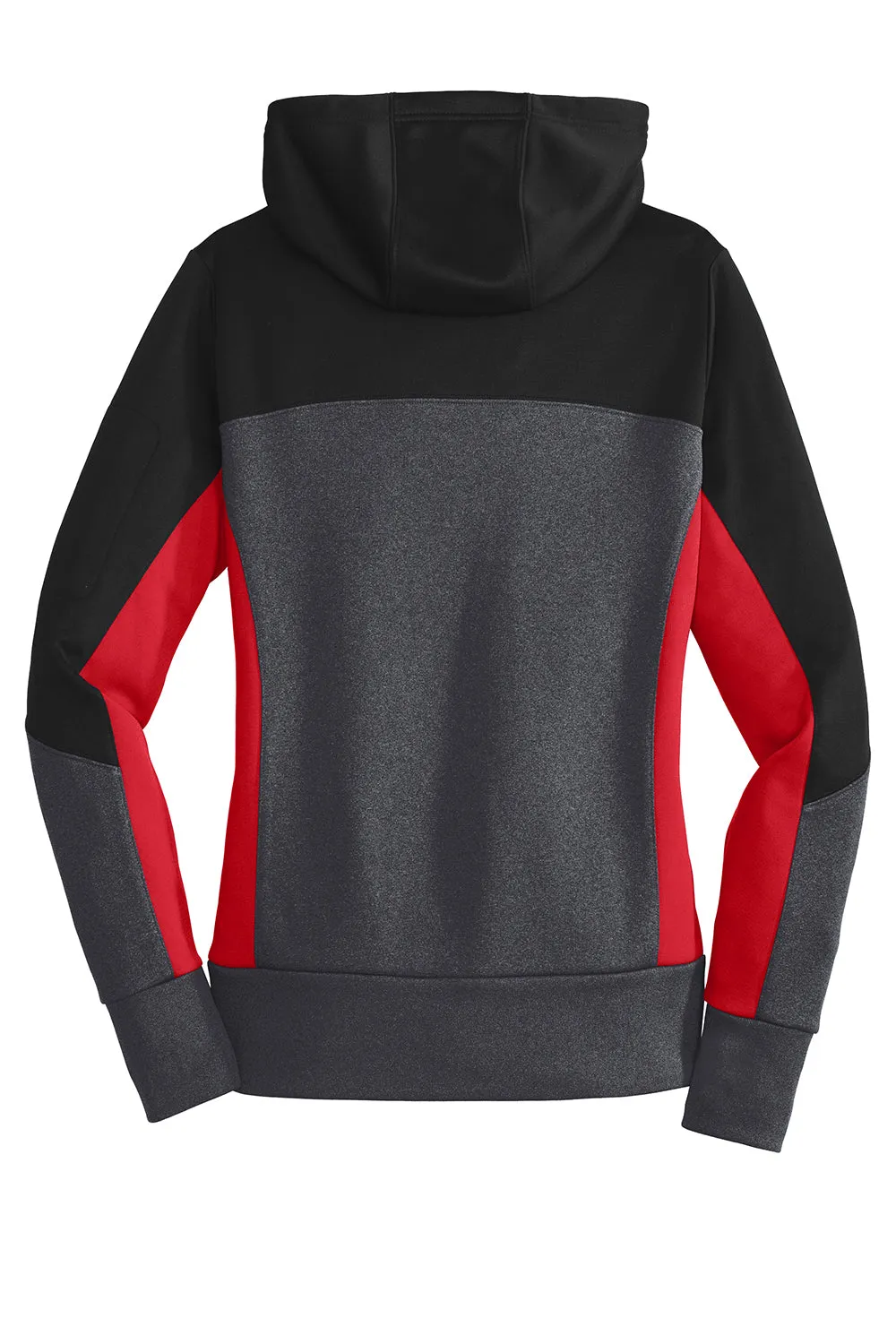 Sport-Tek Womens Moisture Wicking Full Zip Tech Fleece Hooded Jacket - Black/Heather Graphite Grey/True Red - Closeout