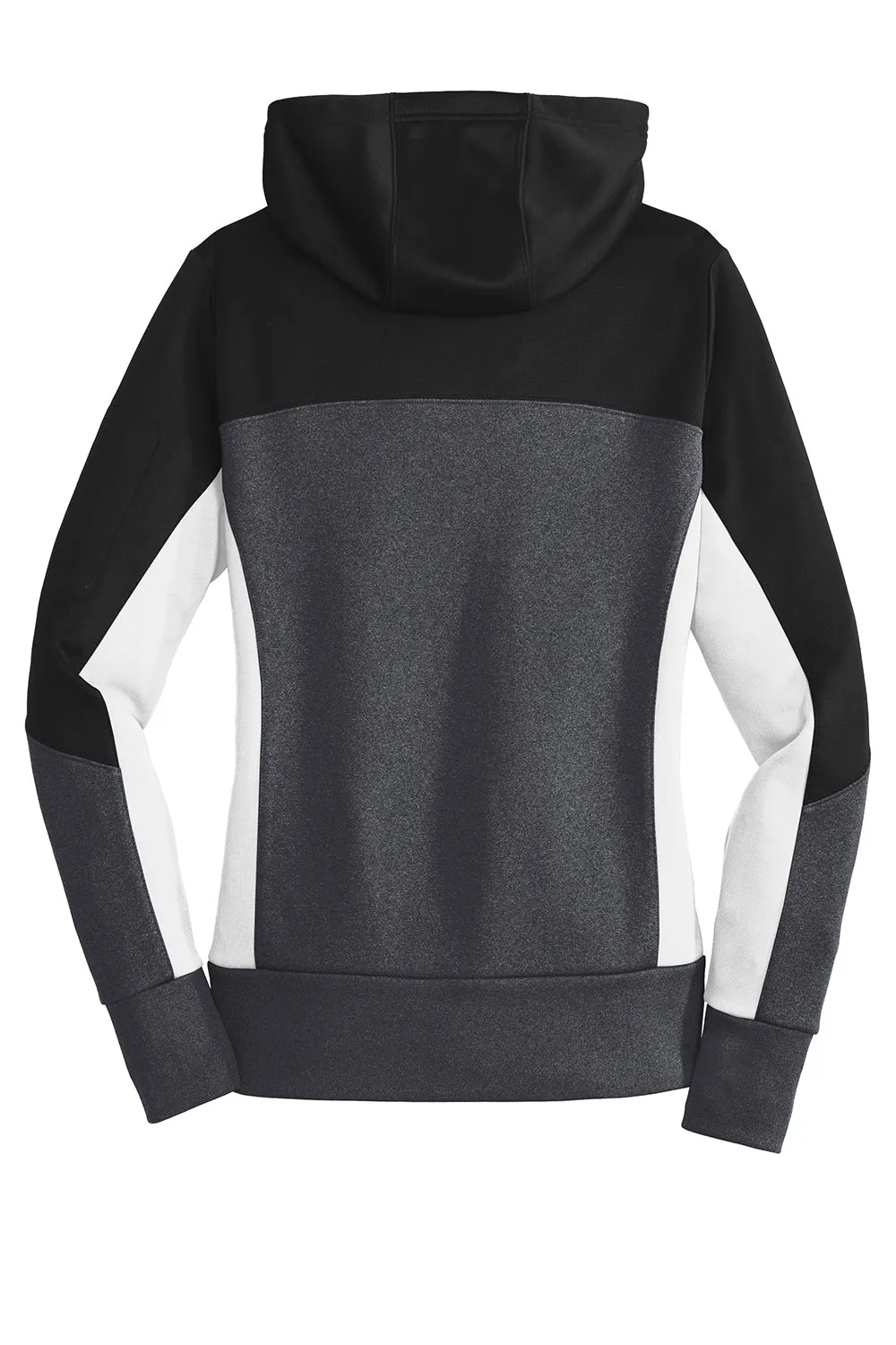 Sport-Tek Womens Moisture Wicking Full Zip Tech Fleece Hooded Jacket - Black/Heather Graphite Grey/White - Closeout